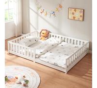 [en.casa] Lit pour Enfant avec Structure Robuste Barrière de Protection Anti-Chute Décorative Sommier à Lattes Capacité de Charge 120 kg Bois de Pin Contreplaqué 120 x 200 cm Blanc
