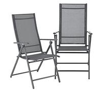 [en.casa] Lot de 2 Chaises de Jardin Fauteuil d'Extérieur Solide Design avec Accoudoirs et Dossier Inclinable Ensemble Résistant aux Intempéries Pliable Balcon Terasse Acier Polyester Gris Foncé