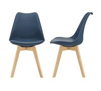 [en.casa] Lot de 2 chaises de Salle à Manger avec Siège Confortable et Rembourré Chaise de Salon Scandinave Construction Robuste Coque Plastique Similicuir Hêtre 82 x 49 x 54 cm Bleu