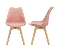 [en.casa] Lot de 2 chaises de Salle à Manger avec Siège Confortable et Rembourré Chaise de Salon Scandinave Construction Robuste Coque Plastique Similicuir Hêtre 82 x 49 x 54 cm Rose