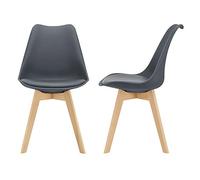[en.casa] Lot de 2 chaises de Salle à Manger avec Siège Confortable et Rembourré Chaise de Salon Scandinave Construction Robuste Coque Plastique Similicuir Hêtre 82 x 49 x 54 cm Gris