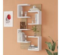 [en.casa] Lot de 2 Étagères Murales avec 4 Tablettes Chacune Rangement Flottant Pratique Moderne pour Livres Décoration Chambre Séjour Panneau de Particules 93 x 24 x 15 cm Blanc Effet Bois