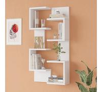 [en.casa] Lot de 2 Étagères Murales avec 4 Tablettes Chacune Rangement Flottant Pratique Moderne pour Livres Décoration Chambre Séjour Panneau de Particules 93 x 24 x 15 cm Blanc
