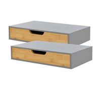 [en.casa] Lot de 2 Étagères Murales Design Intemporel avec Tiroir Intégré Ensemble de 2 Tables de Chevet Suspendues Capacité de Charge 5 kg Bambou 40 x 24 x 8 cm Gris Naturel