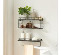[en.casa] Lot de 2 Étagères Murales Différentes pour Salle de Bain avec Porte-Serviettes Compartiment de Rangement Barre Anti-Chute Capacité de Charge 5 kg par Tablette Métal MDF Noir