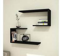 [en.casa] Lot de 2 Étagères Murales Meuble de Rangement Design Capacité de Charge 2 x 5 kg Panneau de Particules 27 x 60 x 20 cm Noir
