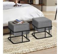 [en.casa] Lot de 2 poufs empilables avec Fonction de Table 2 in 1 Tabouret Carré Repose-Pieds Rembourré Multifonctionnel Élégant pour Salon Séjour Polyester MDF Métal 38 x 38 x 38 cm Gris Foncé