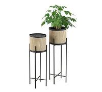 [en.casa] Lot de 2 Supports de Plante Design Ensemble Cache-Pot Pot de Fleur Bac à Fleurs Vase Métal Tailles Différentes Noir Sable