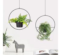 [en.casa] Lot de 2 Supports de Pot de Fleur Ensemble de Portes-Plante Ronds à Suspendre de Tailles Différentes Métal Noir