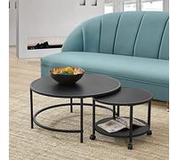 Lot de 2 tables basses Værøy rondes gigognes à roulettes et espace de rangement noir [en.casa]
