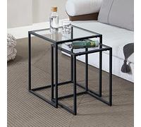 [en.casa] Lot de 2 Tables d'Appoint Meubles Gigognes Capacité de Charge 2 x 15 kg Verre Trempé Métal Tailles Différentes Transparent Noir