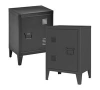 [en.casa] Lot de 2 Tables de Chevet avec Poignées de Porte sur Les Côtés Opposés Armoire Métallique Porte avec Fermeture Magnétique Fentes d'Aération Acier 57 x 40 x 30 cm Noir