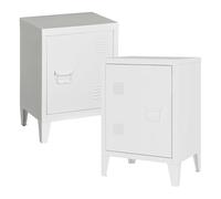 [en.casa] Lot de 2 Tables de Chevet avec Poignées de Porte sur Les Côtés Opposés Armoire Métallique Porte avec Fermeture Magnétique Fentes d'Aération Acier 57 x 40 x 30 cm Blanc