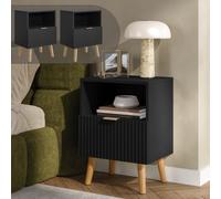 [en.casa] Lot de 2 Tables de Chevet Nand 55 x 40 x 30 cm Noir | façade rainurée, table d'appoint, bout de canapé, chambre, salon, entrée, bureau, rangement, stockage, style moderne