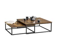 [en.casa] Lot de 2 Tables Gigognes Carrées de Tailles Différentes Set de 2 Tables de Salon Ensemble de 2 Tables d'appoint Panneau de Particules Acier Revêtu par Poudre Effet Bois Foncé Noir Mat