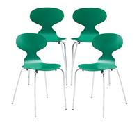 [en.casa] Lot de 4 chaises de Salle à Manger Empilables avec Siège Confortable Construction Robuste Capacité 150 kg Salon Bureau Coque Contreplaqué de Bouleau Métal 80 x 47 x 48 cm Vert Chrome