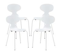 [en.casa] Lot de 4 chaises de Salle à Manger Empilables avec Siège Confortable Construction Robuste Capacité 150 kg pour Salon Bureau Coque Contreplaqué de Bouleau Métal 80 x 47 x 48 cm Blanc