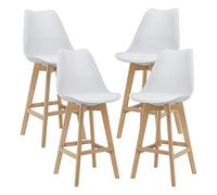 [en.casa] Lot de 4 Tabourets de Bar avec Dossier et Repose-Pied Siège Rembourré Plastique Similicuir Hêtre 105 x 48 x 58 cm Blanc