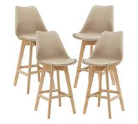 [en.casa] Lot de 4 Tabourets de Bar avec Dossier et Repose-Pied Siège Rembourré Plastique Similicuir Hêtre 105 x 48 x 58 cm Beige