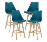 [en.casa] Lot de 4 Tabourets de Bar avec Dossier et Repose-Pied Siège Rembourré Plastique Similicuir Hêtre 105 x 48 x 58 cm Turquoise