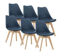 [en.casa] Lot de 6 chaises de Salle à Manger avec Siège Confortable et Rembourré Chaise de Salon Scandinave Construction Robuste Coque Plastique Similicuir Hêtre 82 x 49 x 54 cm Bleu