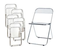 [en.casa] Lot de 6 Chaises Pliantes Ensemble 6 de Sièges de Salle à Manger Set de 6 Chaises pour Invités Cuisine Bureau Acier Chromé Polycarbonate 74 x 46 x 47 cm Transparent