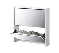 [en.casa] Meuble à Chaussures 2 Abattants Armoire de Rangement avec Miroir Étagère Porte-Chaussures Moderne pour 6 Pairs 2 Compartiments Élégant Entrée Salon Couloir Bois 67 x 63 x 17 cm Blanc