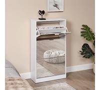 [en.casa] Meuble à Chaussures à Tiroirs Inclinés avec Miroir Armoire à Chaussures à 3 Abattants Range-Chaussures pour Entrée Rangement pour Couloir Panneau de Particules 115 x 60 x 24 cm Blanc