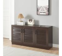 [en.casa] Meuble à Chaussures Armoire à Chaussures pour 12 Paires Meuble de Rangement avec Portes Ajourées pour Entrée Dressing MDF 62 x 125 x 36 cm Effet Wengé