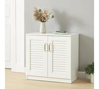 [en.casa] Meuble à Chaussures Armoire à Chaussures pour 6 Paires Meuble de Rangement avec Portes Ajourées pour Entrée Dressing MDF 62 x 63 x 36 cm Blanc