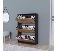 [en.casa] Meuble à Chaussures Range-Chaussures Armoire Meuble de Rangement pour 18 Paires Panneau de Particules 110 x 74 x 24 cm Anthracite Effet Chêne