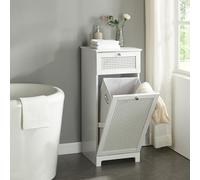 [en.casa] Meuble à Linge avec Panier à Linge Amovible et Tiroir Corbeille pour Linges Sales Armoire de Salle de Bain Style Intemporel MDF PVC Effet Rotin 90 x 38 x 40 cm Blanc
