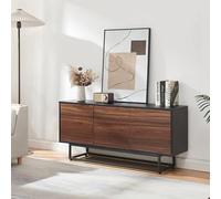 [en.casa] Meuble Bas Boxholm 120 x 30 x 55 cm Noir Effet Noyer | avec 3 portes, étagères, structure en métal, meuble de rangement polyvalent, buffet, vaisselier, système Push-to-Open