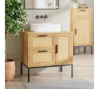 [en.casa] Meuble sous Lavabo avec 1 Porte et 2 Tiroirs avec Façade Effet Rotin Décoratif Structure Stable Métal Panneau de Particules Salle de Bain Toilette Buanderie 60 x 60 x 40 cm Effet Chêne Noir