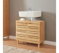 [en.casa] Meuble sous-Vasque avec 2 Portes d'Armoire Surface de Rangement Meuble sous Lavabo Design Scandinave pour Salle de Bain Toilettes Bambou 60 x 66 x 30 cm Naturel