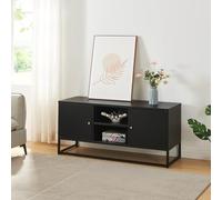 [en.casa] Meuble Télé Banc Télévision Support TV à 2 Portes Meuble de Rangement Design avec Surface Anti-Rayures pour Salon Bureau Chambre Acier 120 x 40 x 55 cm Noir