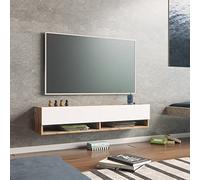 [en.casa] Meuble TV à 2 Portes Meuble de Rangement Design pour Salon avec 2 Espaces de Stockage Panneau de Particules Mélaminé 30 x 140 x 32 cm Effet Chêne Rustique Blanc