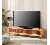 [en.casa] Meuble TV au Style Scandinave Banc Télévision avec Compartiment de Rangement Support Télé avec Portes Coulissantes et Passe-Câbles Bambou 160 x 40 x 38 cm Naturel