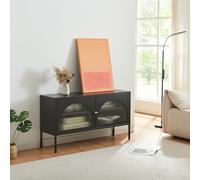 [en.casa] Meuble TV avec 2 Portes en Verre Surface de Rangement Réglable Salon Chambre Bureau Élégant Modern Bien Rangé Peu Encombrant Acier 115 x 35 x 64 cm Noir Mat