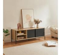 [en.casa] Meuble TV avec Compartiments de Rangements 2 Portes Coulissantes Banc Télévision avec Passe-Câbles pour Salon Chambre Panneau de Particules 120 x 40 x 45 cm Effet Chêne Noir