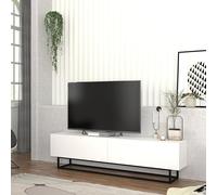 [en.casa] Meuble TV avec Piètement Court Banc Télévision avec 2 Portes Buffet Bas Meuble de Rangement Design pour Salon Panneau de Particules Métal 180 x 32 x 47 cm Blanc
