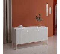 [en.casa] Meuble TV Banc Télévision avec Passe-Câbles Armoire Basse Buffet Métallique Commode Design Industriel avec 3 Portes et Surfaces de Rangement Acier 114 x 40 x 60 cm Blanc
