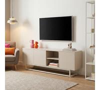 [en.casa] Meuble TV Boxholm 160 x 30 x 57 cm Couleur Sable | avec 3 portes, 2 compartiments, structure en métal, meuble de rangement polyvalent, buffet, vaisselier, design épuré