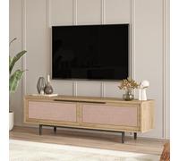 [en.casa] Meuble TV Design Intemporel Banc Télévision Style Scandinave avec 2 Portes et Espace de Rangement Panneau de Particules Métal 160 x 36 x 45 cm Effet Chêne Aspect Rotin