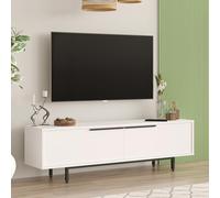 [en.casa] Meuble TV Design Intemporel Banc Télévision Support Télé avec 2 Portes et Espace de Rangement pour Salon Chambre Panneau de Particules 160 x 36 x 45 cm Blanc Noir