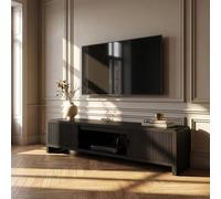 [en.casa] Meuble TV Lukkodso 150 x 40 x 40 cm avec 2 Portes Noir | compartiment ouvert, passe-câbles, meuble de rangement, grand plateau, salon, chambre