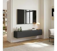 [en.casa] Meuble TV Mural Evaton 160 x 32 x 30 cm avec 2 Portes Abattantes Support Télé Flottant Étagère Moderne avec 2 Compartiments de Rangement Salon Chambre Bureau Gris Foncé Mat