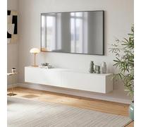[en.casa] Meuble TV Mural Evaton 180 x 32 x 30 cm avec 2 Portes Abattantes Support Télé Flottant Étagère Moderne avec 2 Compartiments de Rangement Salon Chambre Bureau Blanc Mat