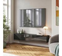 [en.casa] Meuble TV Mural Evaton 180 x 32 x 30 cm avec 2 Portes Abattantes Support Télé Flottant Étagère Moderne avec 2 Compartiments de Rangement Salon Chambre Bureau Noir Brillant