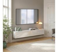 [en.casa] Meuble TV Mural Evaton 180 x 32 x 30 cm avec 2 Portes Abattantes Support Télé Flottant Étagère Moderne avec 2 Compartiments de Rangement Salon Chambre Bureau Blanc Brillant